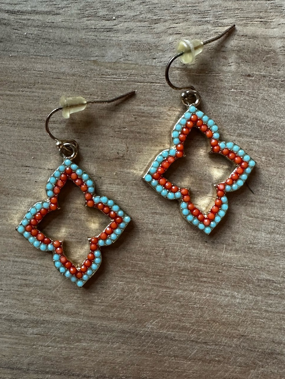 Beaded Turquoise & Coral Floral Drop Earrings